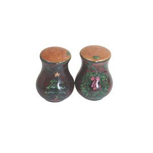 Lang & Wise Christmas Salt Pepper Set Vintage 2002 Ceramic Holiday Xmas